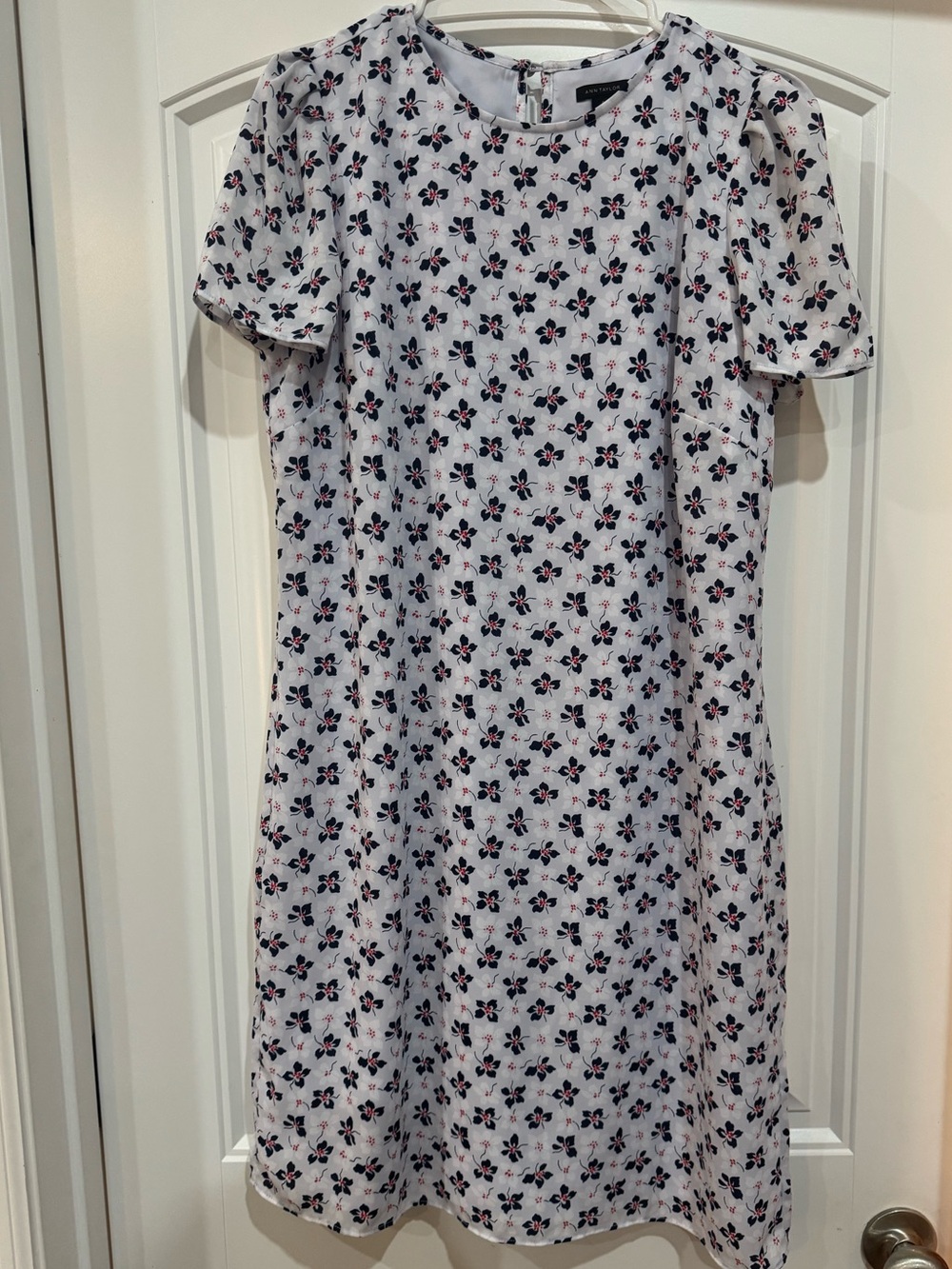 Ann Taylor White Mini Dress with Pink and Navy Floral Print
